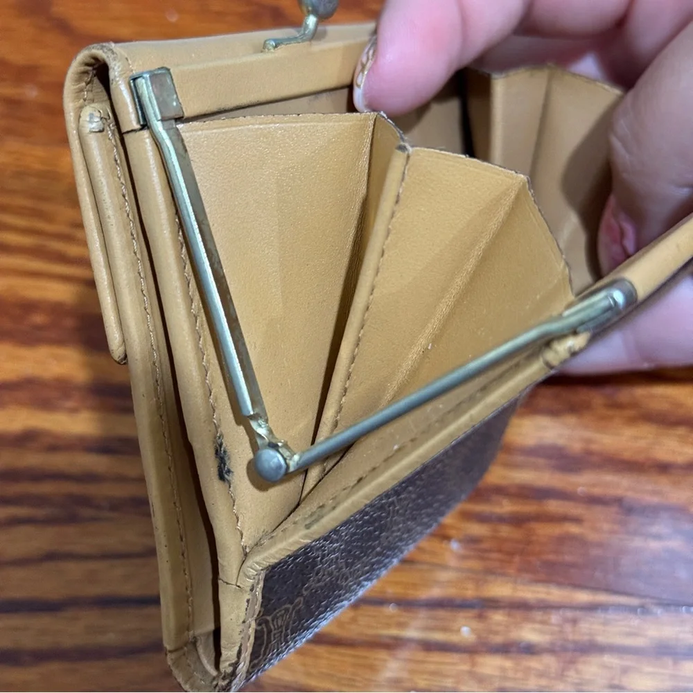 Celine Tan and Brown Logo Kiss Lock Wallet - Picture 11 of 12